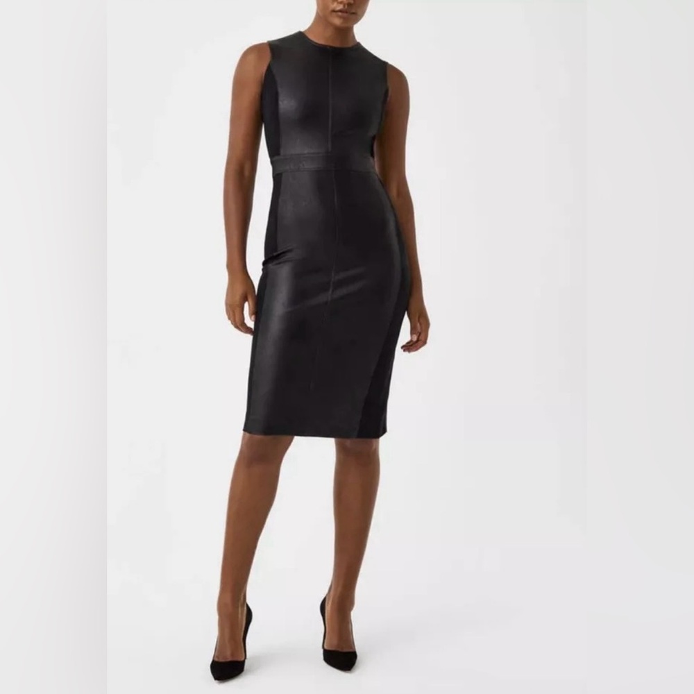 Spanx black faux leather body fitting dress NWT Large